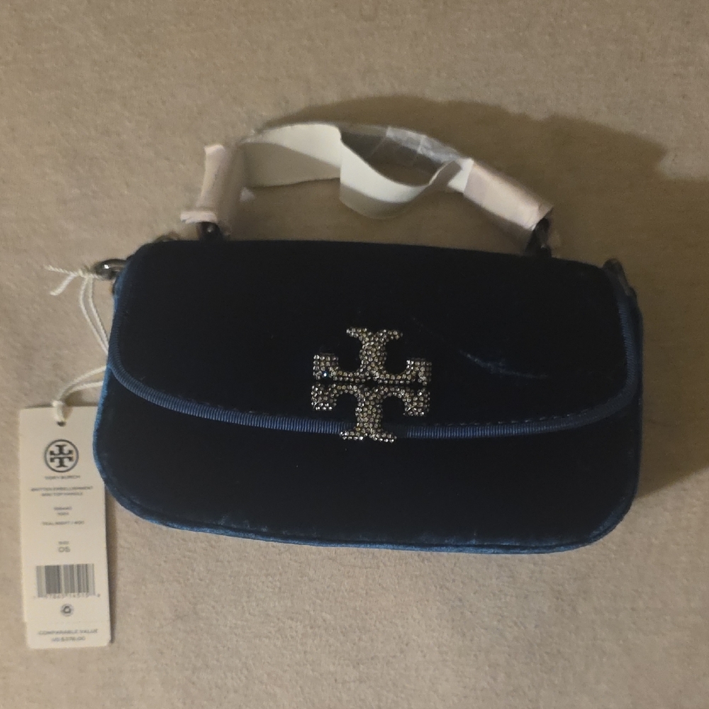 Tory Burch Britten Embellishment Mini Top Handle (Teal Night)